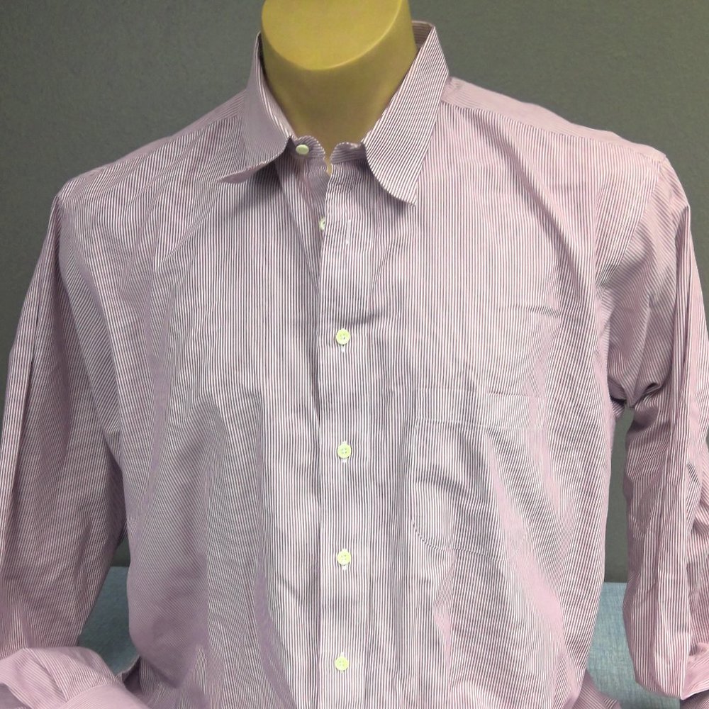 Burberry's of London Button Down Shirt Maroon Striped Men's XL